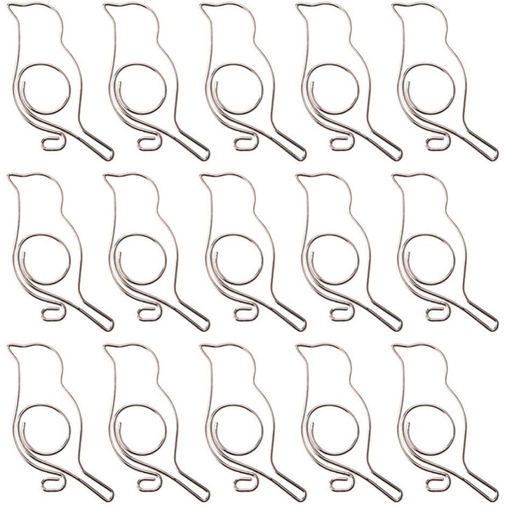 Set 20 Capse Colorate, Agrafe cu Forme de Pasare, Metalice, Dimensiune Medie