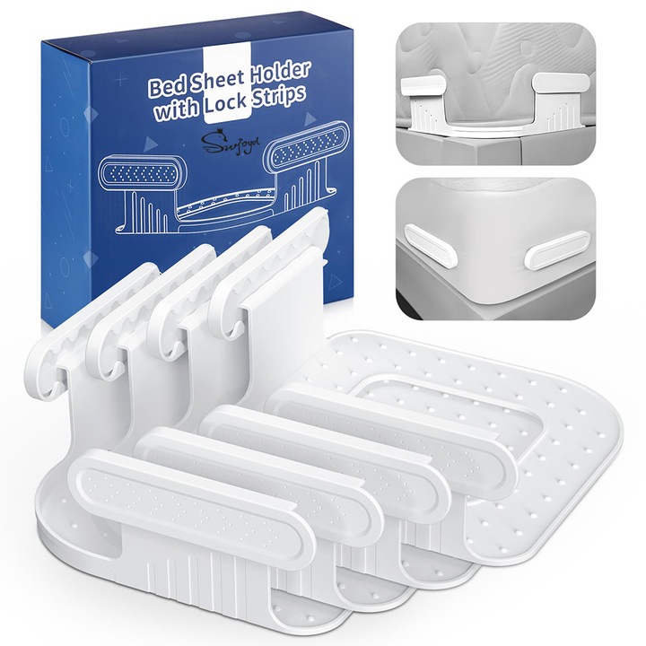 SWJOYOL 4 darabos lepedőfogó kapcsok készlet, műanyag, fehér, 14x8cm