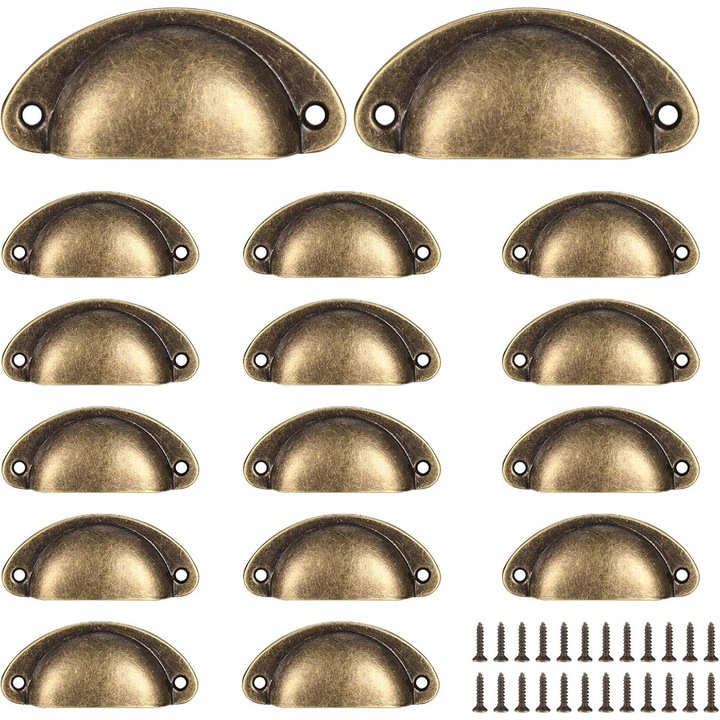 Manere de usa tip cupa, 16 bucati, design vintage, bronz, forma semi-circulara