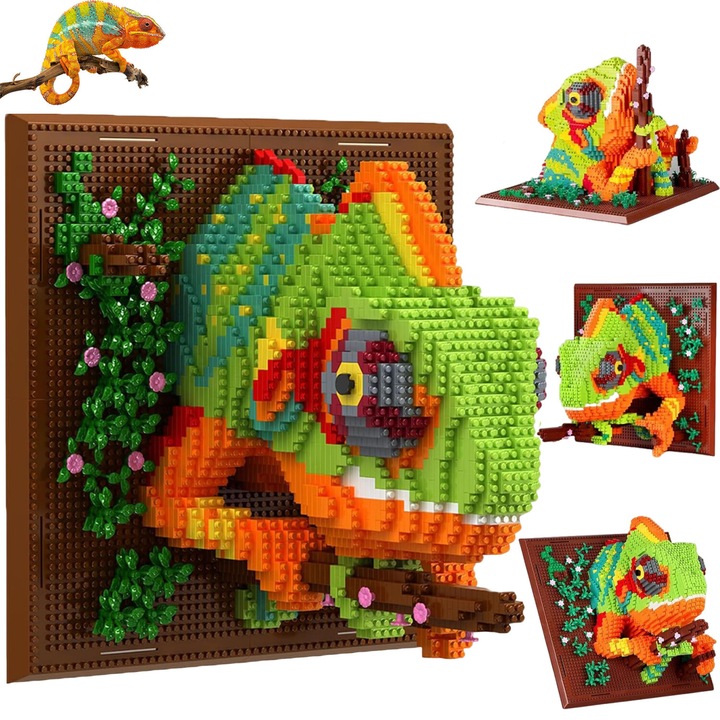 Конструктор, 2688 части, Хамелеон, 3D, Многоцветен, 9,65x9,65x8,07 инча, Bedee
