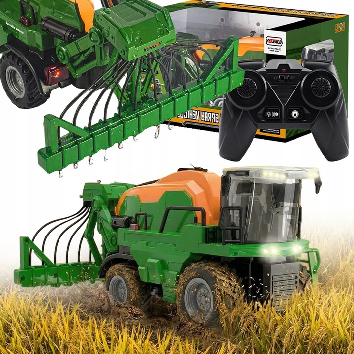 Masina cu telecomanda RC, Bedee, Tractor cu telecomanda, Sunet si lumina, Aspersor, Educational/Creativ, Jucarie tractor de la 3 ani, Aspersor cu ingrasamant lichid, Verde