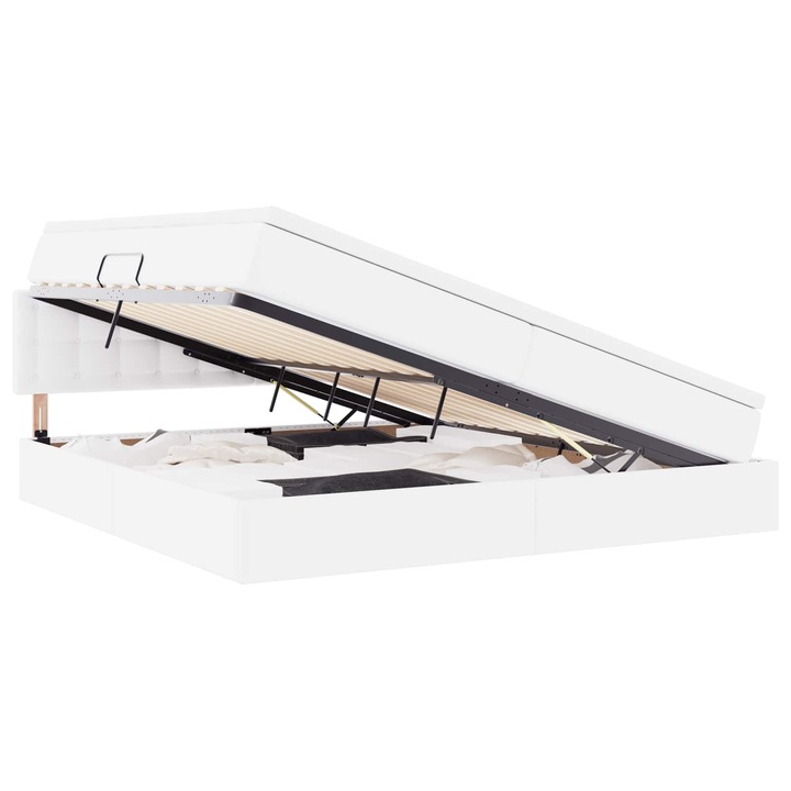 Pat cu saltea și LED vidaXL, Gri deschis, 200x200cm, Piele artificială, Depozitare sub pat