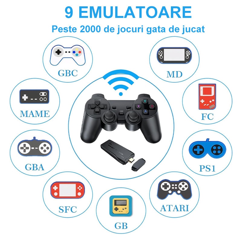 Consola de jocuri retro, Duueyct, 20000+ jocuri, 128GB, HDMI, Plug si Play, Operare usoara si de transportat, 2 controlere wireless, Pentru TV, Proiector, Monitor, Negru
