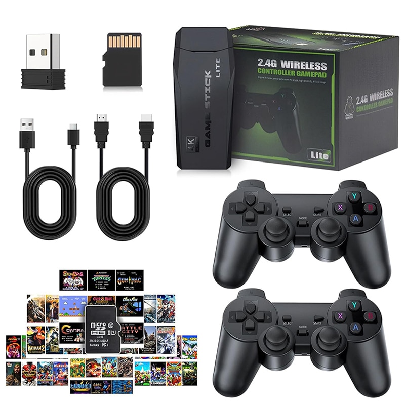 Consola de jocuri retro, Duueyct, 20000+ jocuri, 128GB, HDMI, Plug si Play, Operare usoara si de transportat, 2 controlere wireless, Pentru TV, Proiector, Monitor, Negru