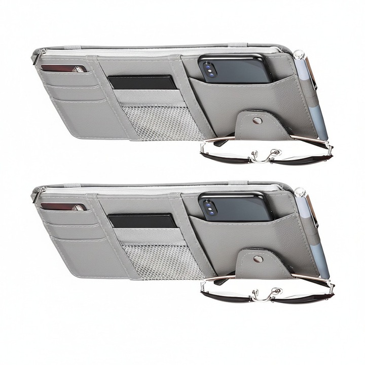 Organizator parasolar auto, piele PU, 2 piese, gri, 30x15cm