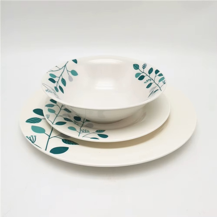 Serviciu de masa Detroit La Mediterranea, Set de 18 piese pentru 6 persoane, Ceramica tip Portelan, Design floral, Compatibil masina de spalat vase si cuptor cu microunde, Alb