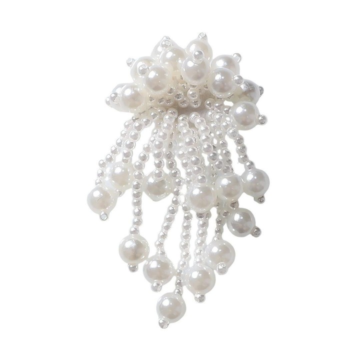 Nasture din aliaj cu accent de perla, asimetric, alb, 7x4x5cm