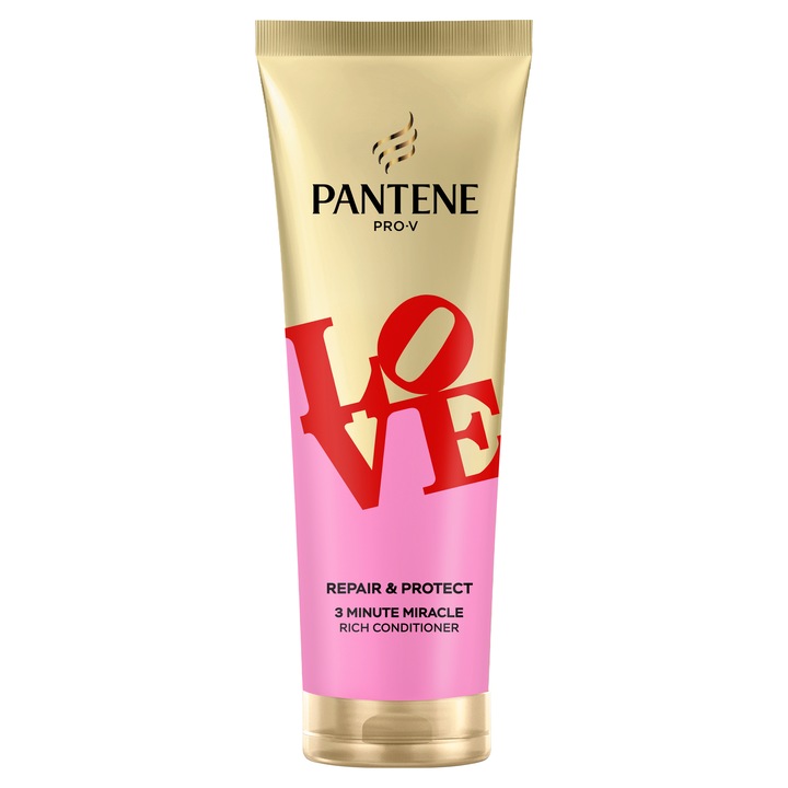 Балсам Pantene 3 Minute Miracle Pro-V Repair & Protect x Robert Indiana Artist Edition за суха и увредена коса, Помага за възстановяване на увредената коса от първото използване, с формула PRO-V с активна смес Nutri-Plex, 220 мл