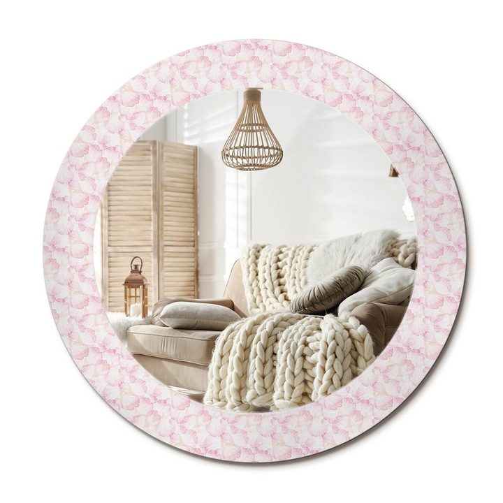 Kerek Tükör Grafikával, Decormat, Virágszirmok, Rózsaszín, Ø60 cm, Sminkeléshez És Borotválkozáshoz,, 010090550090300010745