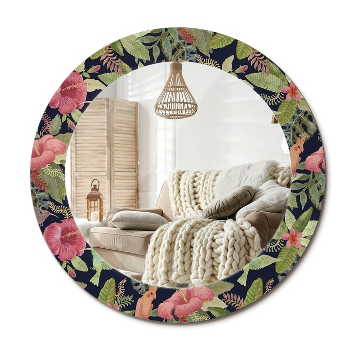 Kör Tükör Grafikai Mintával, Decormat, Hibiszkusz Virágok, Többszínű, Ø60 cm, Előszobába És Folyosóra,, 010090550090300010879