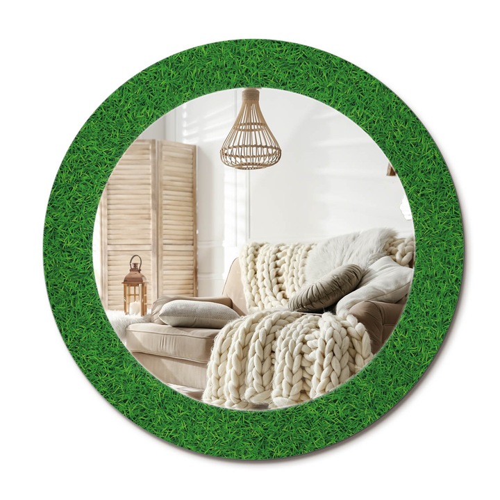 Kerek Tükör Nyomtatással, Decormat, Zöld Fű, Zöld, Ø60 cm, Nappaliba És Szobába,, 010090550090300020859