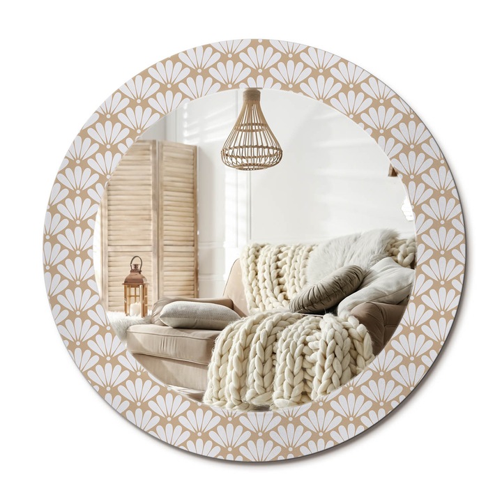 Kör Tükör Grafikai Mintával, Decormat, Keleti Virág, Fehér, Ø60 cm, Előszobába És Folyosóra,, 010090550090300012843