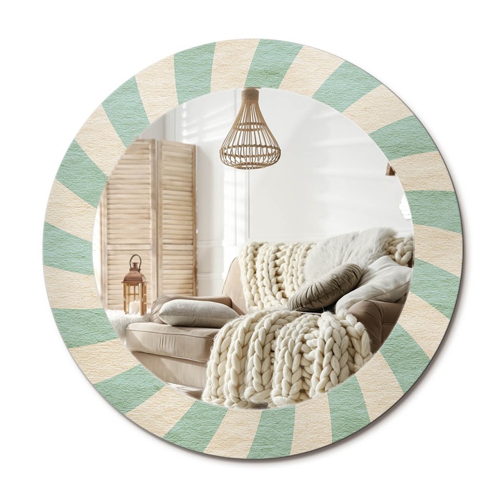 Kerek Tükör Grafikával, Decormat, Retro Pasztell Minta, Krémszín, Ø60 cm, Sminkeléshez És Borotválkozáshoz,, 010090550090300072579