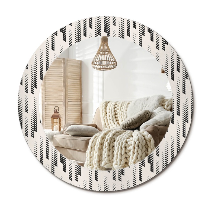 Kör Tükör Nyomtatott Mintával, Decormat, Csíkos Minta, Krémszín, Ø60 cm, Fésülködőasztalhoz És Gardróbba,, 010090550090300072580