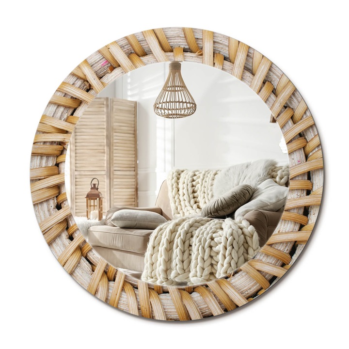 Kör Tükör Grafikai Mintával, Decormat, Fonat, Barna, Ø60 cm, Előszobába És Folyosóra,, 010090550090300072584