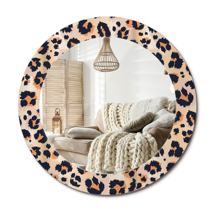 Kör Alakú Tükör Mintával, Decormat, Pöttyös Minta, Bézs, Ø60 cm, Stílusos Fali Dekoráció,, 010090550090300072598