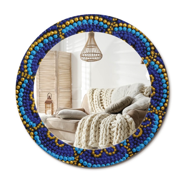 Kör Alakú Fali Tükör Nyomtatással, Decormat, Karneváli Minta, Többszínű, Ø60 cm, Lakásdíszítő Fali Tükör,, 010090550090300072601