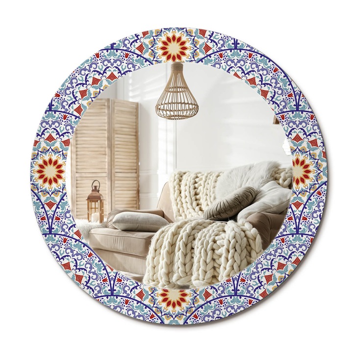 Kerek Tükör Nyomtatással, Decormat, Keleti Kompozíció, Többszínű, Ø60 cm, Nappaliba És Szobába,, 010090550090300072630
