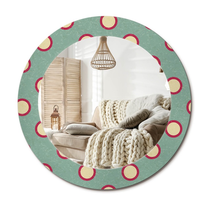 Kör Alakú Tükör Mintával, Decormat, Pontozott Körök, Türkiz, Ø60 cm, Stílusos Fali Dekoráció,, 010090550090300072633