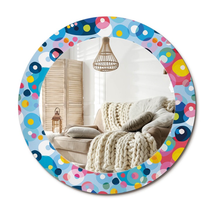 Kerek Tükör Grafikával, Decormat, Színes Körök, Kék, Ø60 cm, Sminkeléshez És Borotválkozáshoz,, 010090550090300072640