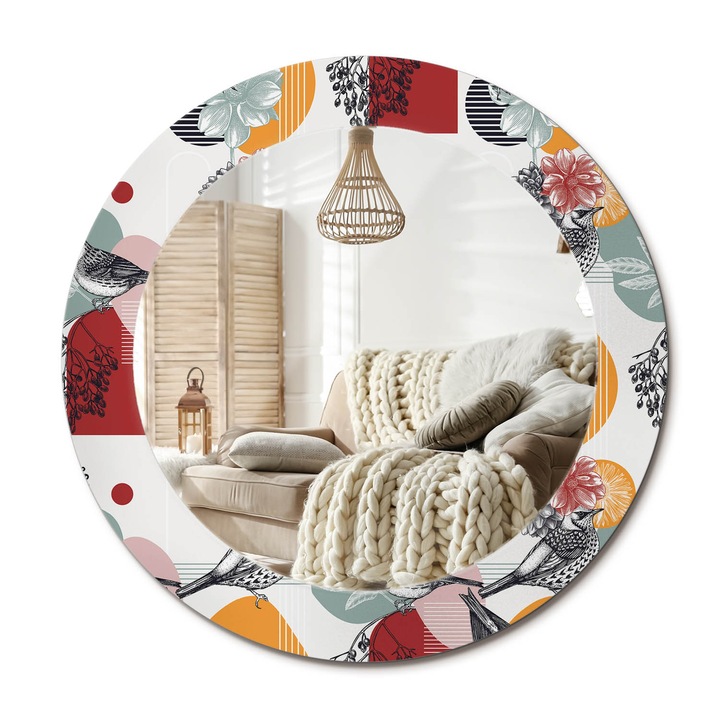 Kör Alakú Tükör Mintával, Decormat, Vintage Patki, Többszínű, Ø60 cm, Stílusos Fali Dekoráció,, 010090550090300072642
