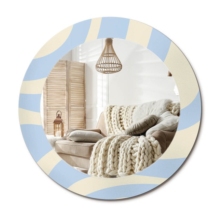 Kör Tükör Nyomtatott Mintával, Decormat, Absztrakt Forma, Krémszín, Ø60 cm, Fésülködőasztalhoz És Gardróbba,, 010090550090300072650