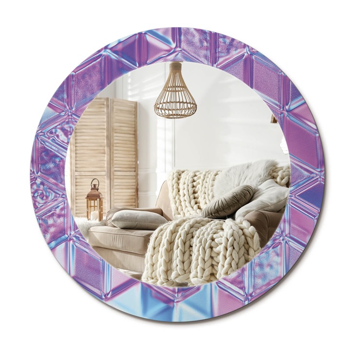 Kerek Tükör Nyomtatással, Decormat, Kristályminta, Lila, Ø60 cm, Nappaliba És Szobába,, 010090550090300072657