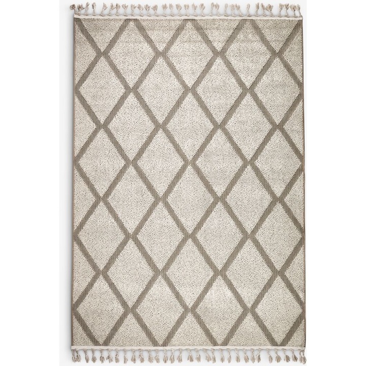 Covor, cu franjuri, cu model, mare, bej, 140 x 200 cm