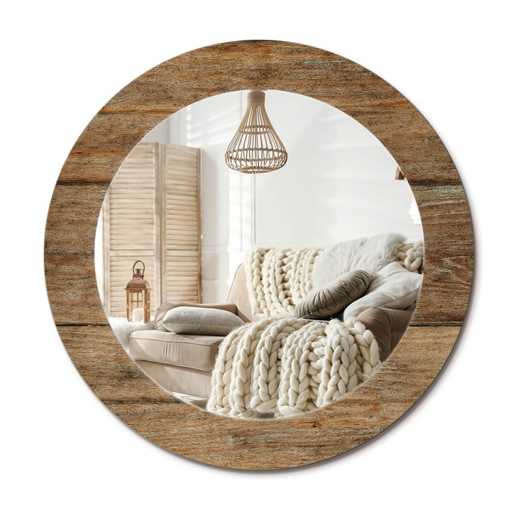 Kör Tükör Nyomtatott Mintával, Decormat, Régi Fa, Barna, Ø60 cm, Fésülködőasztalhoz És Gardróbba,, 010090550090300053723