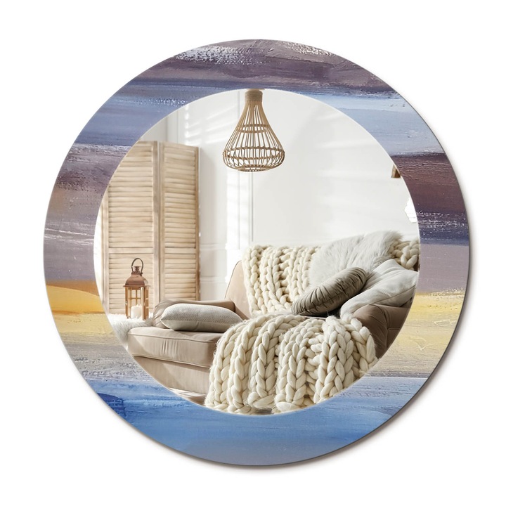 Kör Tükör Nyomtatott Mintával, Decormat, Absztrakt Festészet, Kék, Ø60 cm, Fésülködőasztalhoz És Gardróbba,, 010090550090300030899