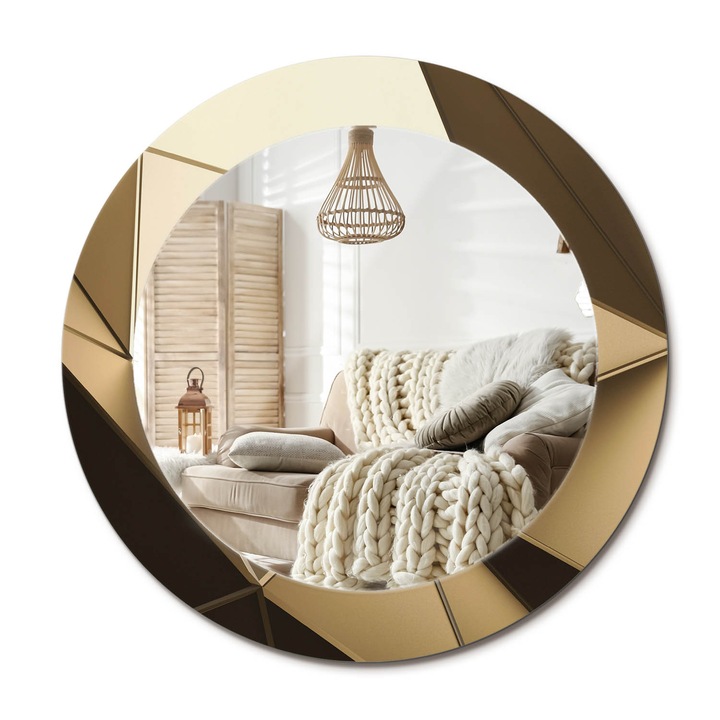 Kör Alakú Tükör Mintával, Decormat, Modern Absztrakció, Bézs, Ø60 cm, Stílusos Fali Dekoráció,, 010090550090300053937