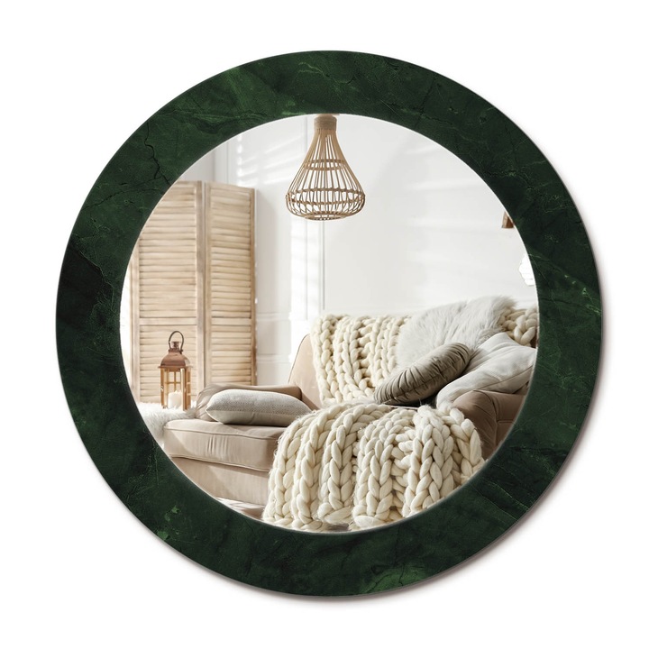 Kerek Tükör Grafikával, Decormat, Szerpentin, Zöld, Ø60 cm, Sminkeléshez És Borotválkozáshoz,, 010090550090300053861