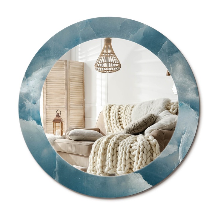 Kör Tükör Nyomtatott Mintával, Decormat, Kék Ónix Márvány, Kék, Ø60 cm, Fésülködőasztalhoz És Gardróbba,, 010090550090300053849