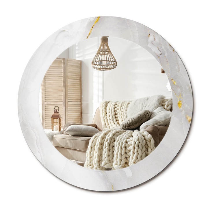 Kör Tükör Grafikai Mintával, Decormat, Fényes Márvány, Fehér, Ø60 cm, Előszobába És Folyosóra,, 010090550090300053829