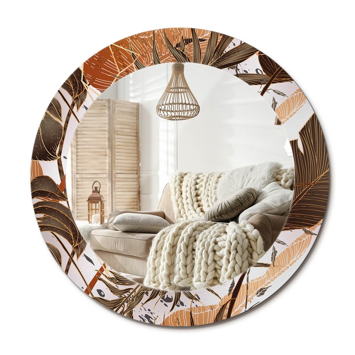 Kör Tükör Grafikai Mintával, Decormat, Pálmalevelek, Barna, Ø60 cm, Előszobába És Folyosóra,, 010090550090300053946