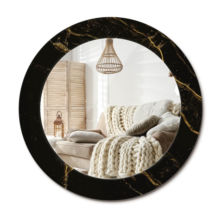 Kör Tükör Nyomtatott Mintával, Decormat, Fekete Márvány, Fekete, Ø60 cm, Fésülködőasztalhoz És Gardróbba,, 010090550090300053842