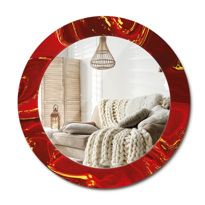 Kör Tükör Nyomtatott Mintával, Decormat, Vörös Márvány, Piros, Ø60 cm, Fésülködőasztalhoz És Gardróbba,, 010090550090300053860