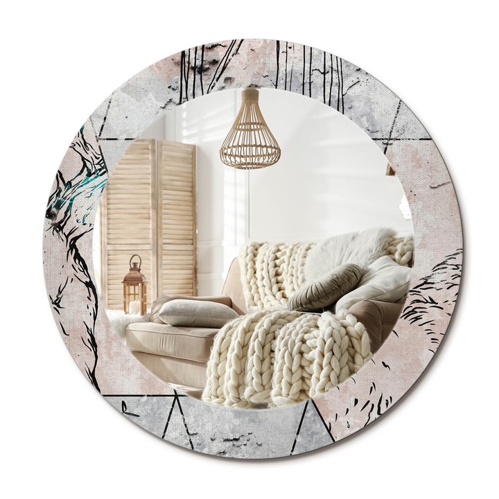 Kerek Tükör Grafikával, Decormat, Absztrakt Állatok, Szürke, Ø60 cm, Sminkeléshez És Borotválkozáshoz,, 010090550090300053944