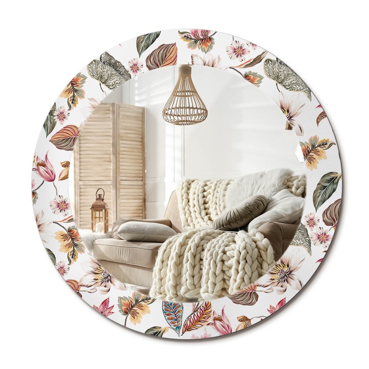 Kör Tükör Nyomtatott Mintával, Decormat, Vintage Virágok, Többszínű, Ø60 cm, Fésülködőasztalhoz És Gardróbba,, 010090550090300072552