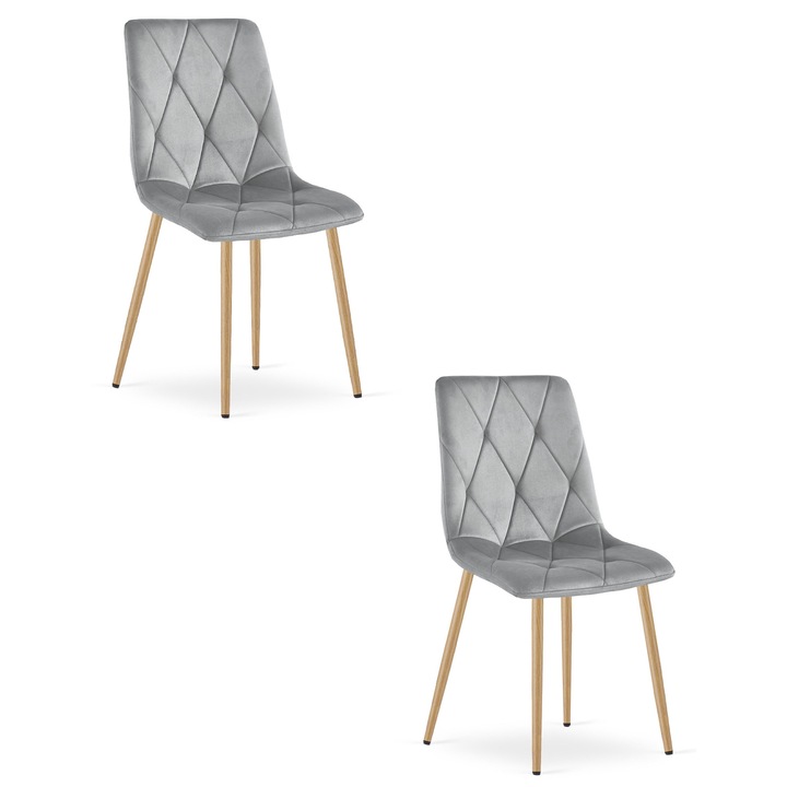 Scaun tapitat, LEOBERT, LIBRA, metalic, jasnosar, 86,5x45x54cm, set 2 buc.