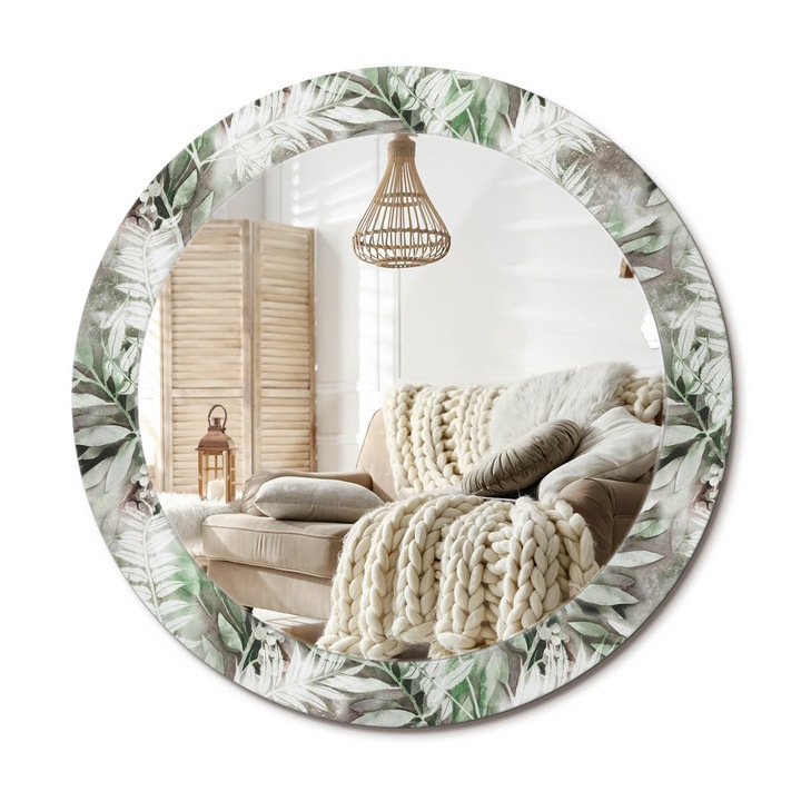 Kör Tükör Nyomtatott Mintával, Decormat, Akvarell Levelek, Többszínű, Ø70 cm, Fésülködőasztalhoz És Gardróbba,, 010090550100300012593
