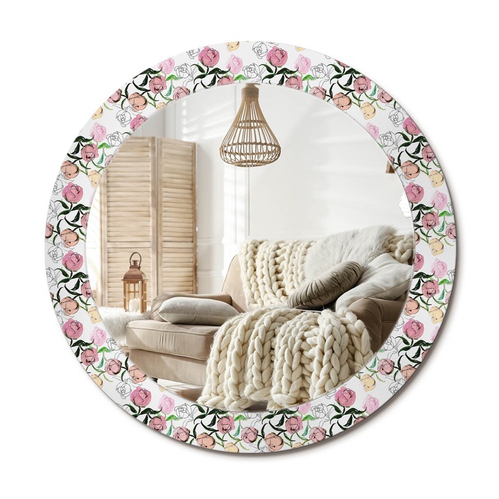 Kör Tükör Grafikai Mintával, Decormat, Bazsarózsa Rügyek, Többszínű, Ø70 cm, Előszobába És Folyosóra,, 010090550100300010843