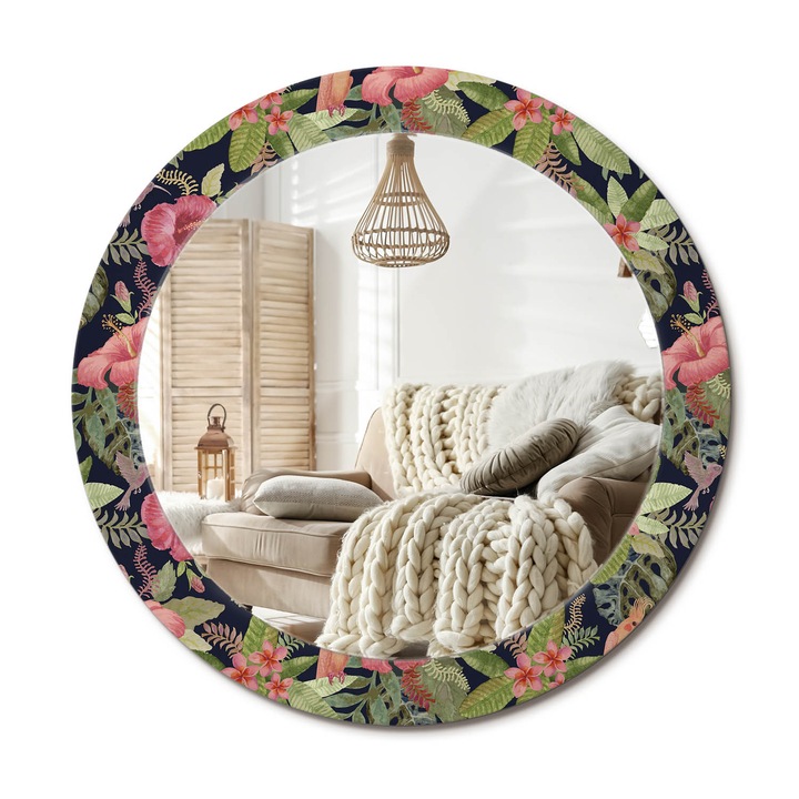 Kör Tükör Grafikai Mintával, Decormat, Hibiszkusz Virágok, Többszínű, Ø70 cm, Előszobába És Folyosóra,, 010090550100300010879