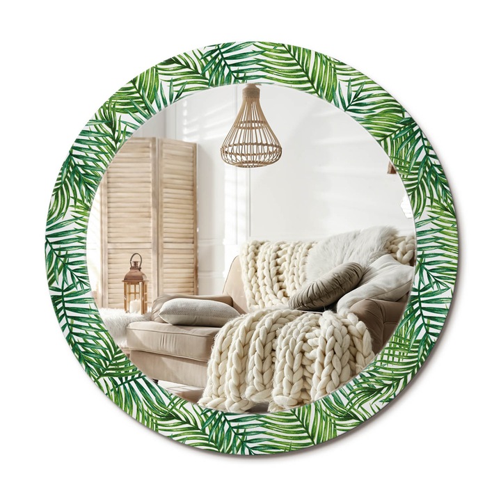 Kör Tükör Grafikai Mintával, Decormat, Trópusi Pálmafa, Zöld, Ø70 cm, Előszobába És Folyosóra,, 010090550100300013178