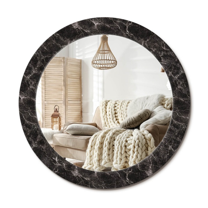 Kör Tükör Grafikai Mintával, Decormat, Fekete Márvány, Fekete, Ø70 cm, Előszobába És Folyosóra,, 010090550100300020880
