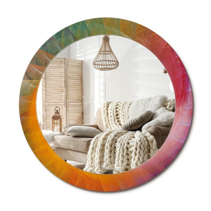 Kerek Tükör Nyomtatással, Decormat, Színpaletta, Többszínű, Ø70 cm, Nappaliba És Szobába,, 010090550100300072560
