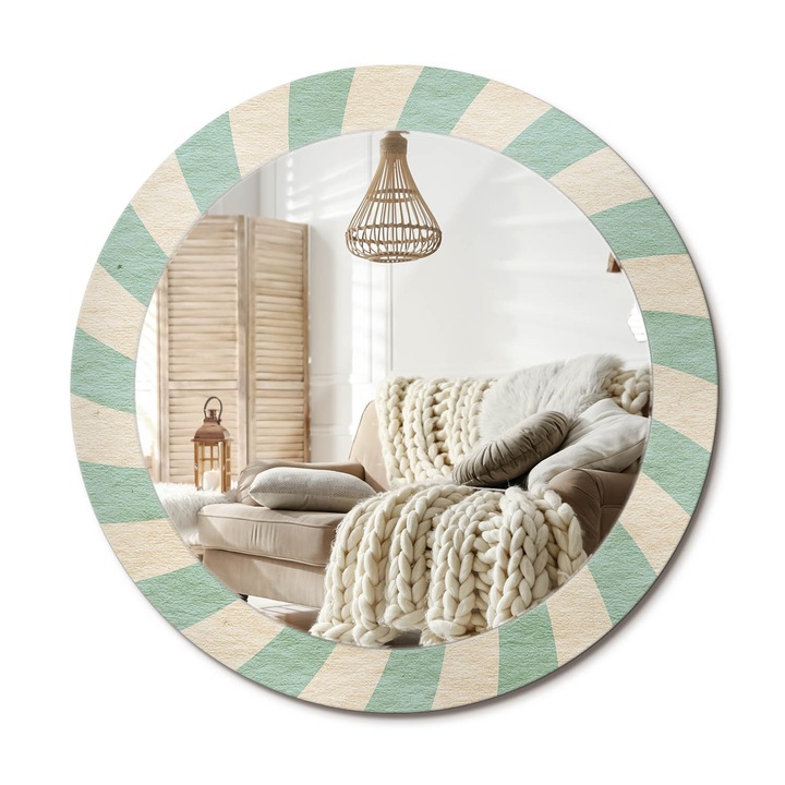 Kerek Tükör Grafikával, Decormat, Retro Pasztell Minta, Krémszín, Ø70 cm, Sminkeléshez És Borotválkozáshoz,, 010090550100300072579