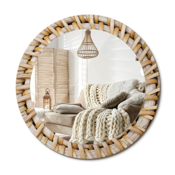 Kör Tükör Grafikai Mintával, Decormat, Fonat, Barna, Ø70 cm, Előszobába És Folyosóra,, 010090550100300072584