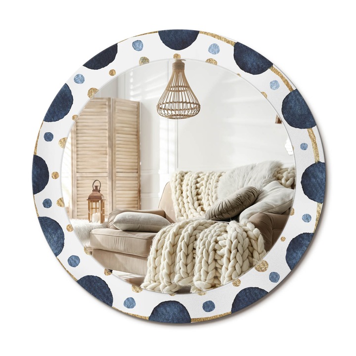 Kör Tükör Nyomtatott Mintával, Decormat, Hold Mandala, Tengerészkék, Ø70 cm, Fésülködőasztalhoz És Gardróbba,, 010090550100300072597