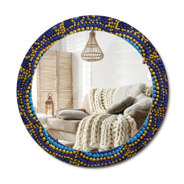 Kör Alakú Fali Tükör Nyomtatással, Decormat, Karneváli Minta, Többszínű, Ø70 cm, Lakásdíszítő Fali Tükör,, 010090550100300072601